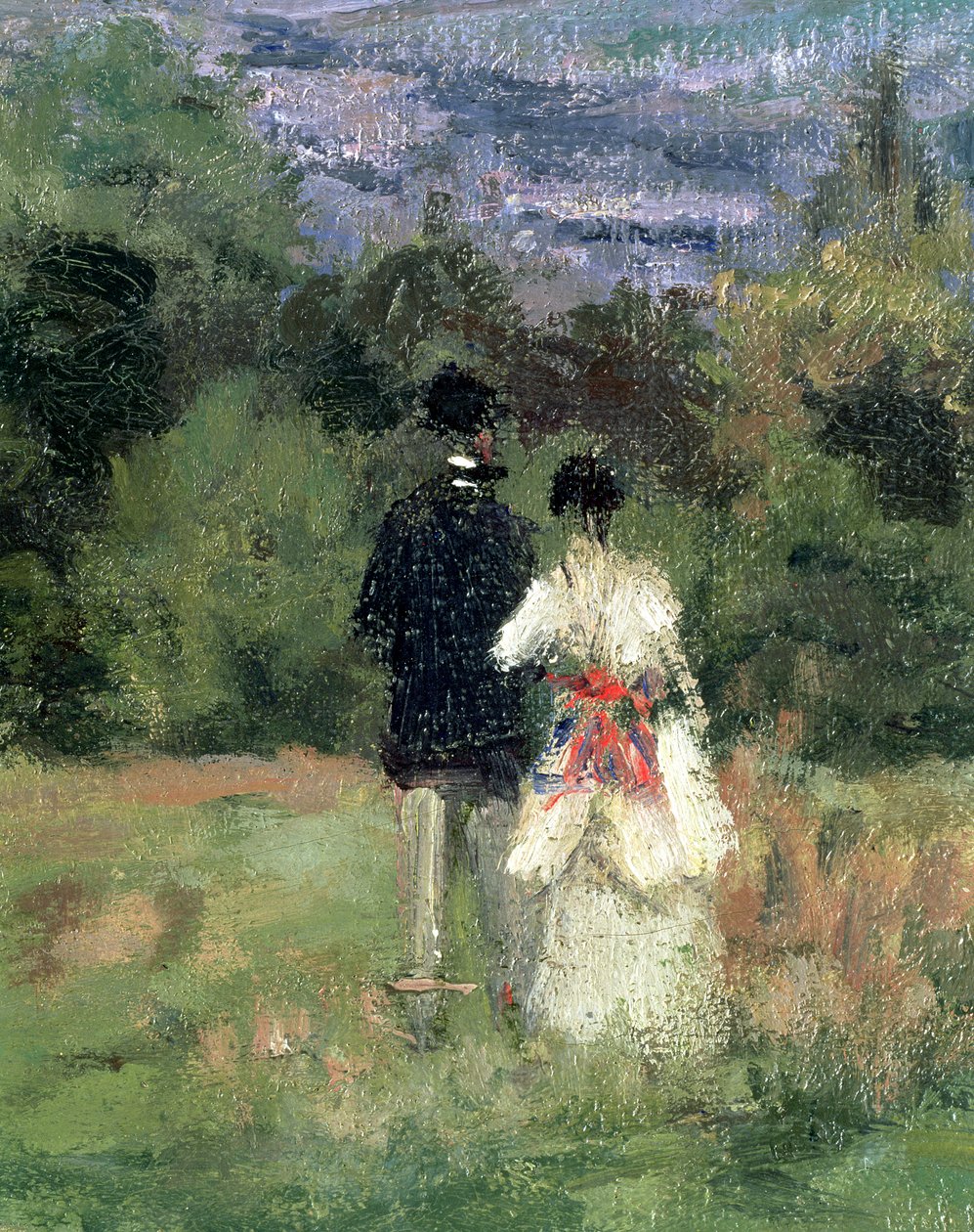 Louveciennes, detail van geliefden door Camille Jacob Pissarro