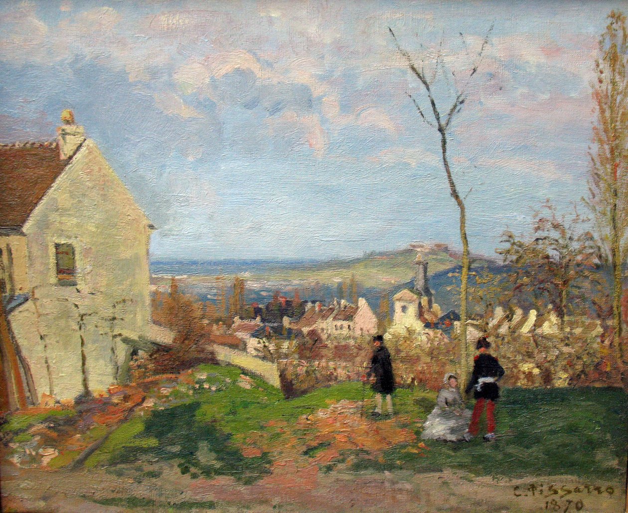 Louveciennes met de Mont Valérien op de Achtergrond door Camille Jacob Pissarro