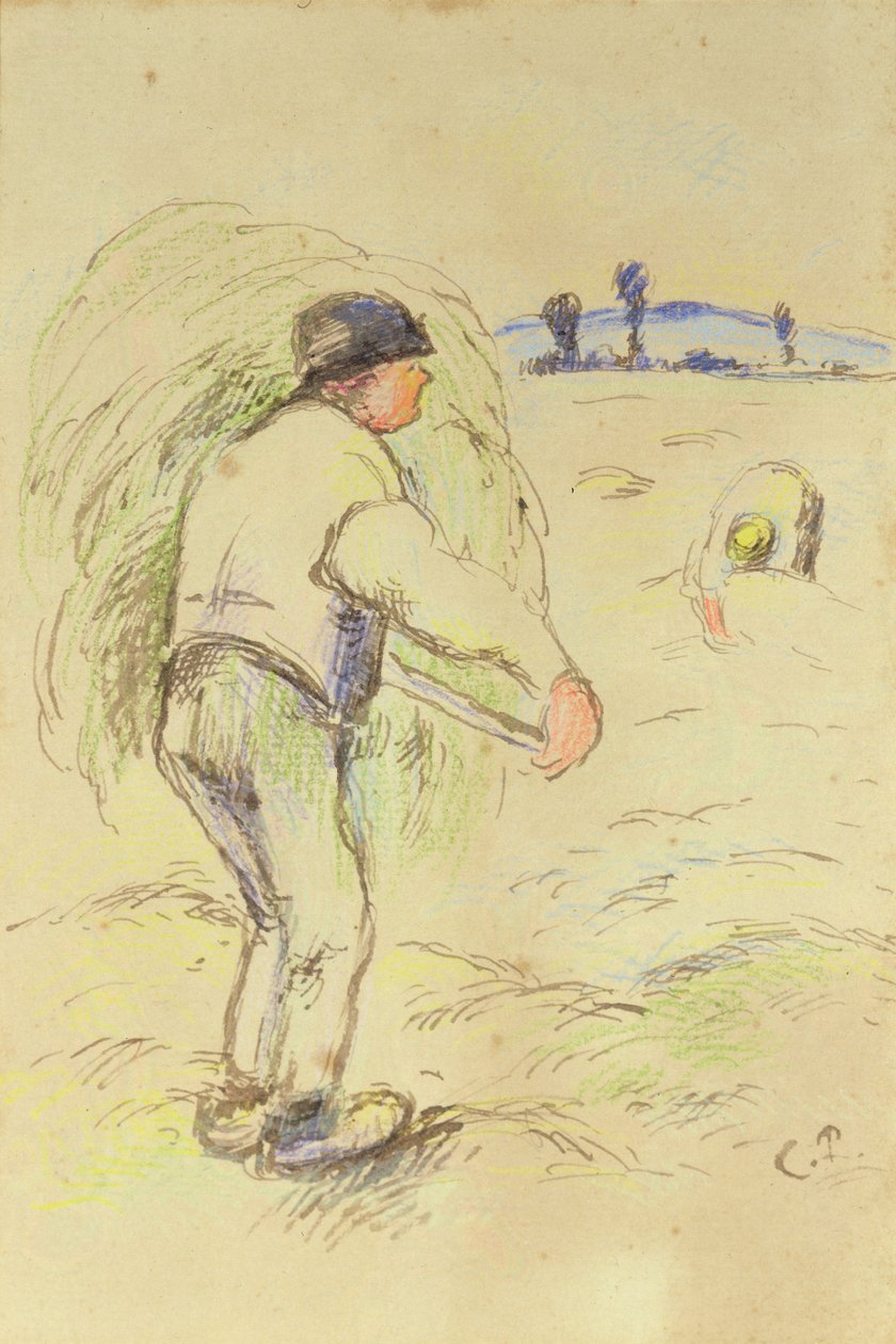 Boeren hooien, c.1884 door Camille Jacob Pissarro