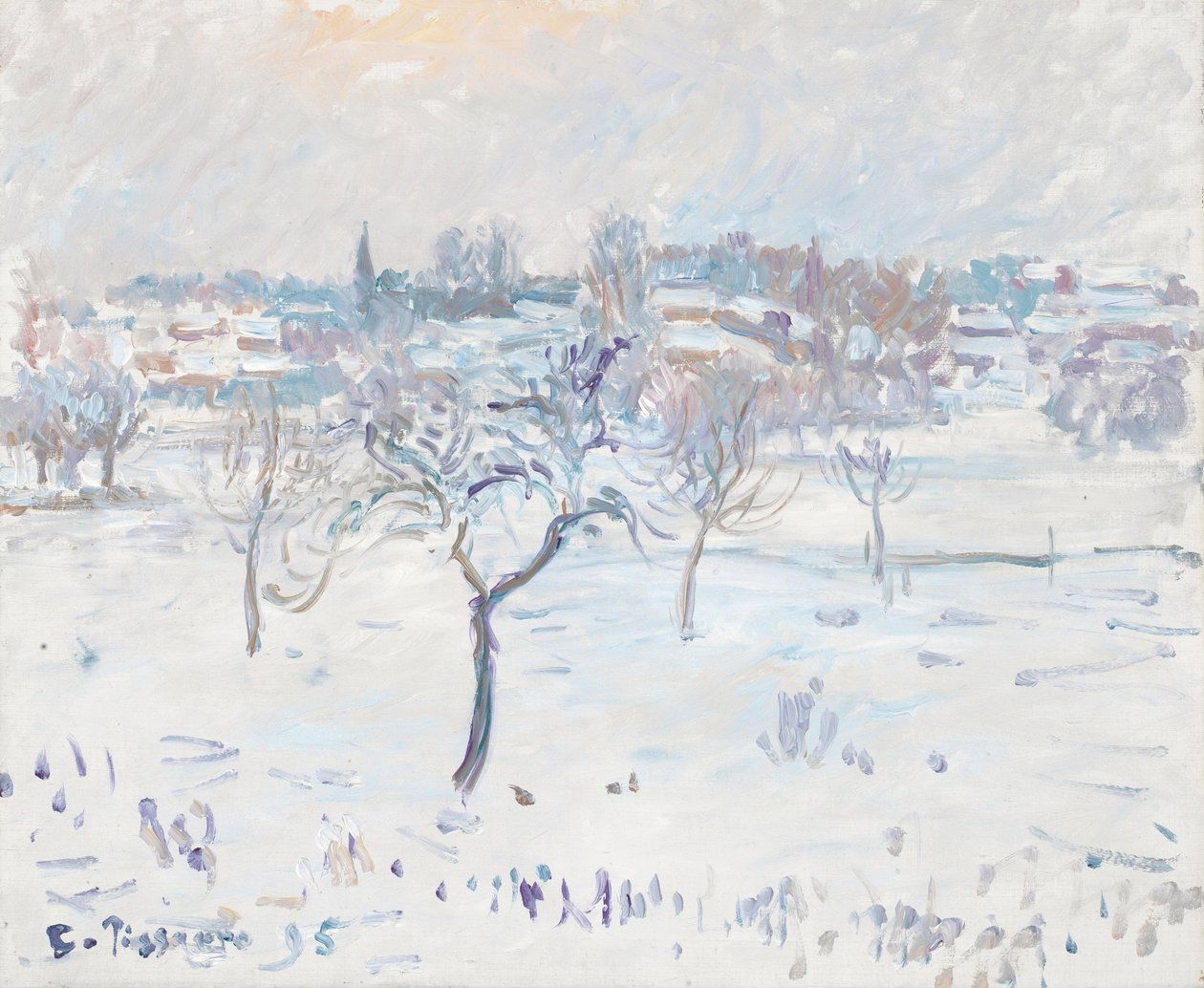 Sneeuwlandschap in Eragny met een appelboom door Camille Jacob Pissarro