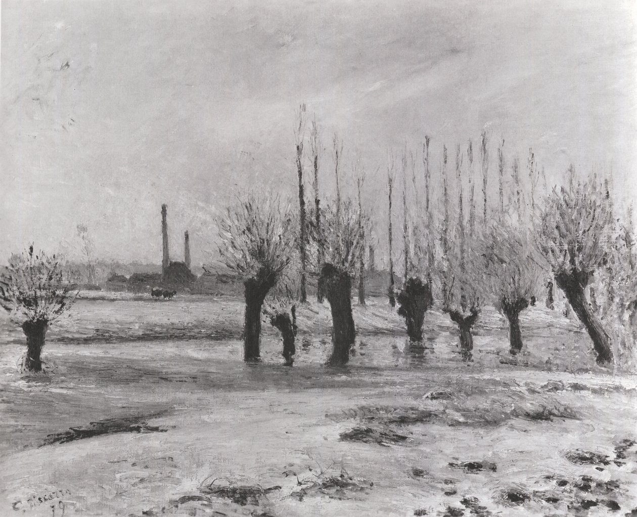Oevers van de Oise bij Pontoise, Sneeuweffect door Camille Jacob Pissarro