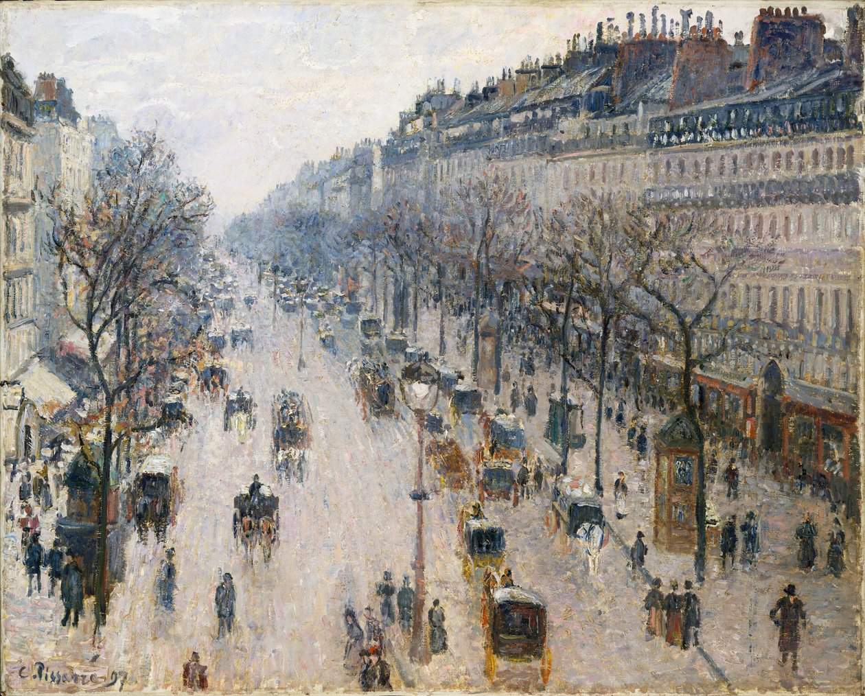 Boulevard Montmartre op een winterochtend door Camille Jacob Pissarro