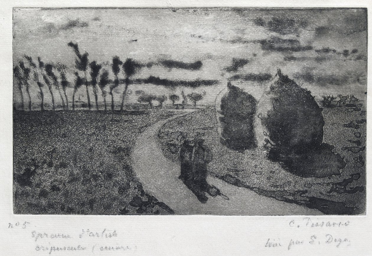 Schemering (met Hooibergen), 1879 door Camille Jacob Pissarro