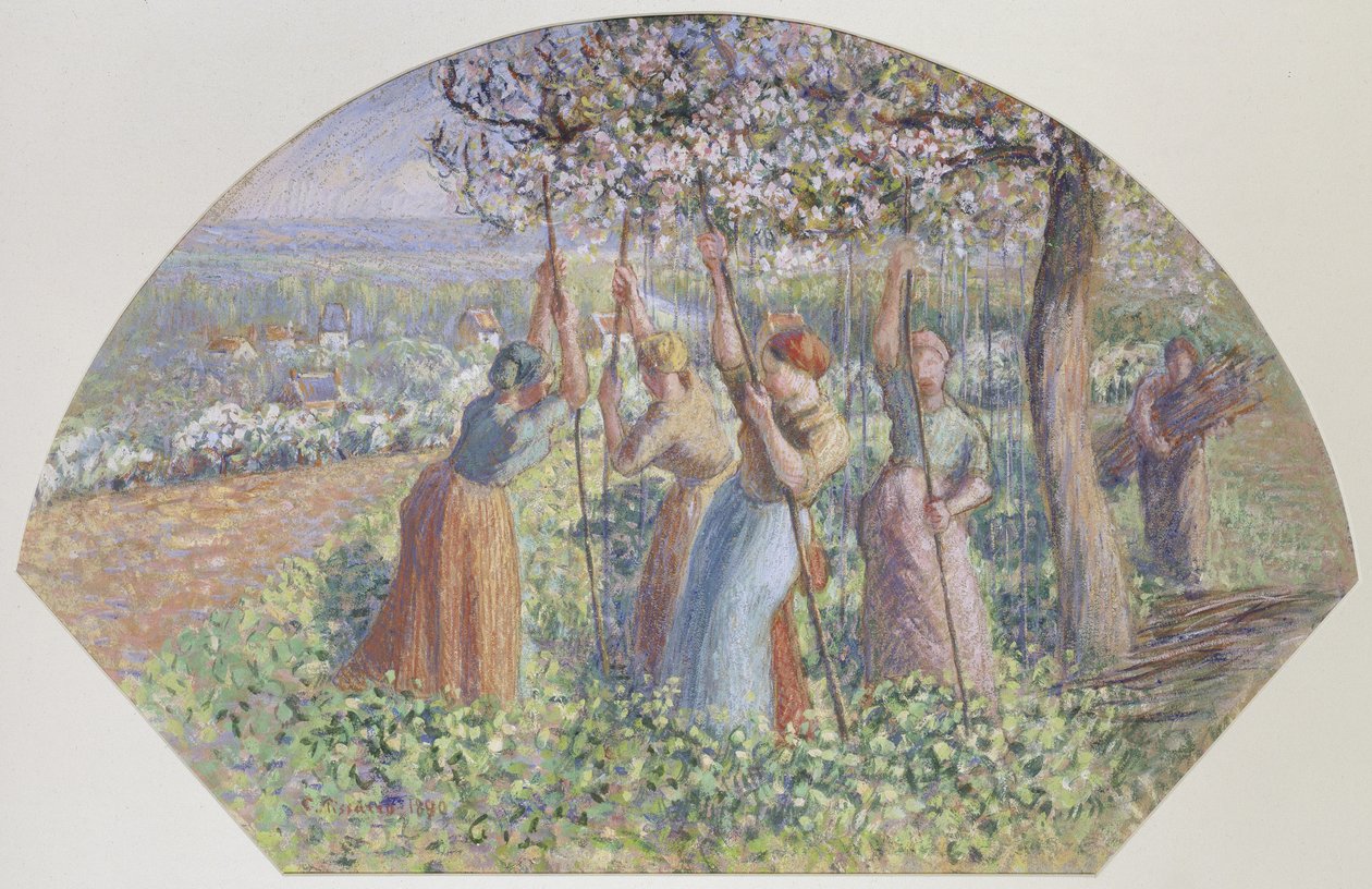 Ontwerp voor een waaier: De erwtenstakers, 1890 door Camille Jacob Pissarro