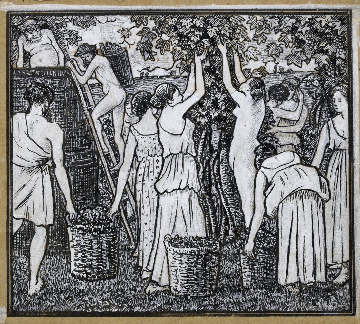 Druivenoogst, compositiestudie voor een illustratie bij 