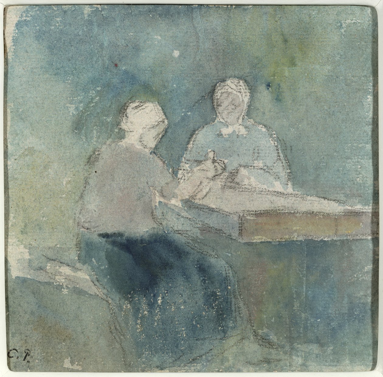 Twee Boeren aan de Tafel, c.1874 door Camille Jacob Pissarro