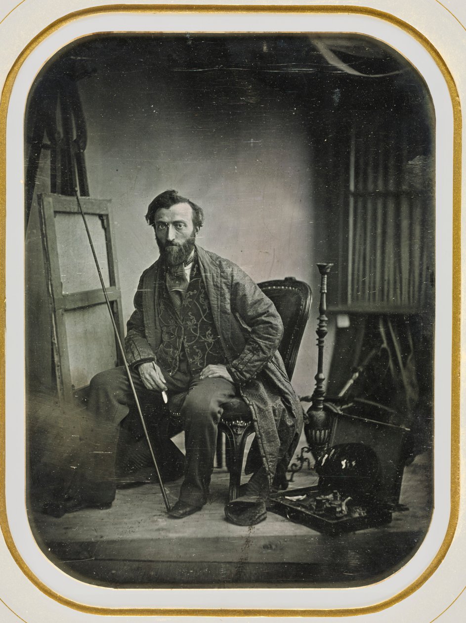 Zelfportret in schilderstudio door Camille Dolard