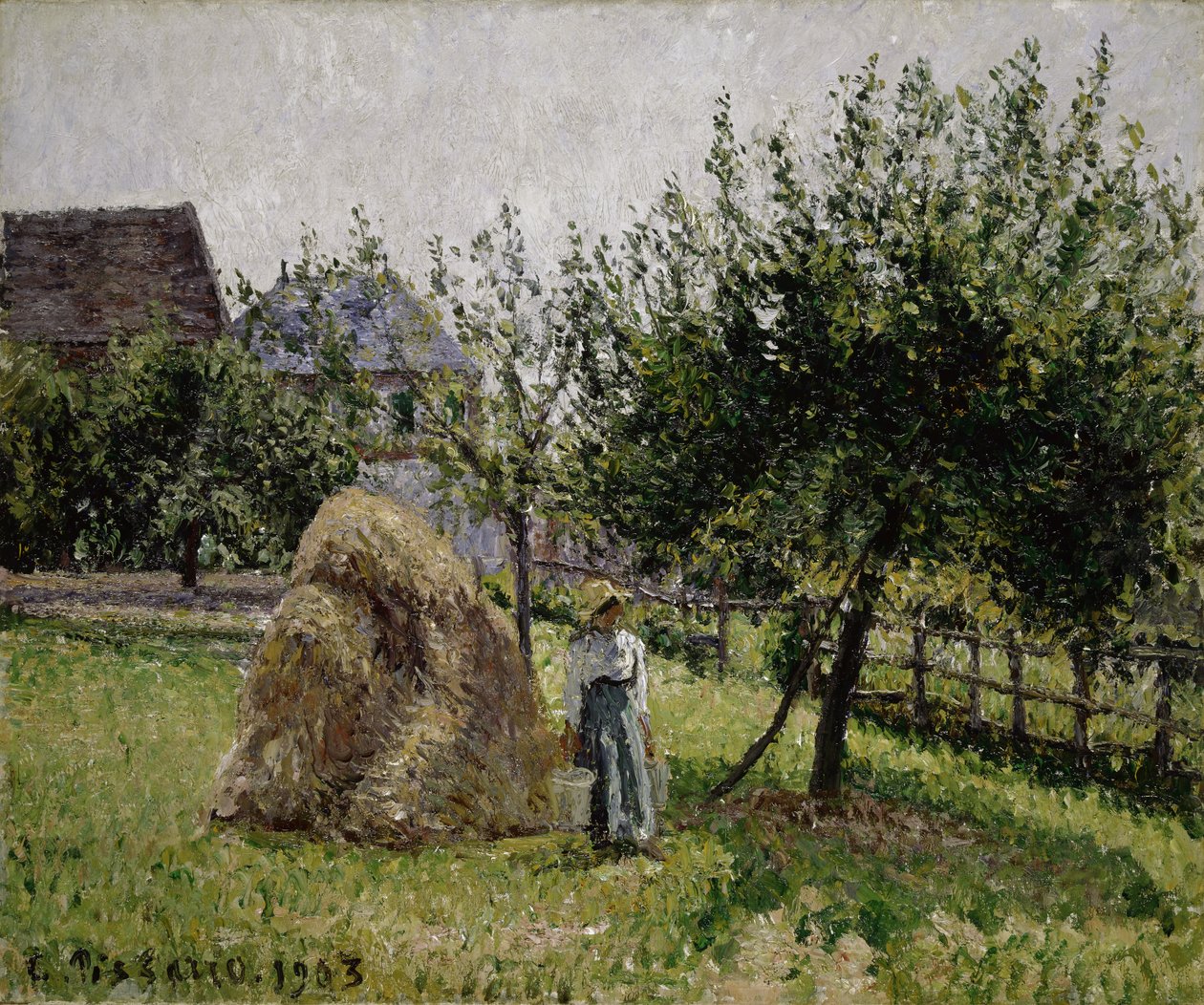 Appelbomen in Eragny, zonnige ochtend door Camille Jacob Pissarro