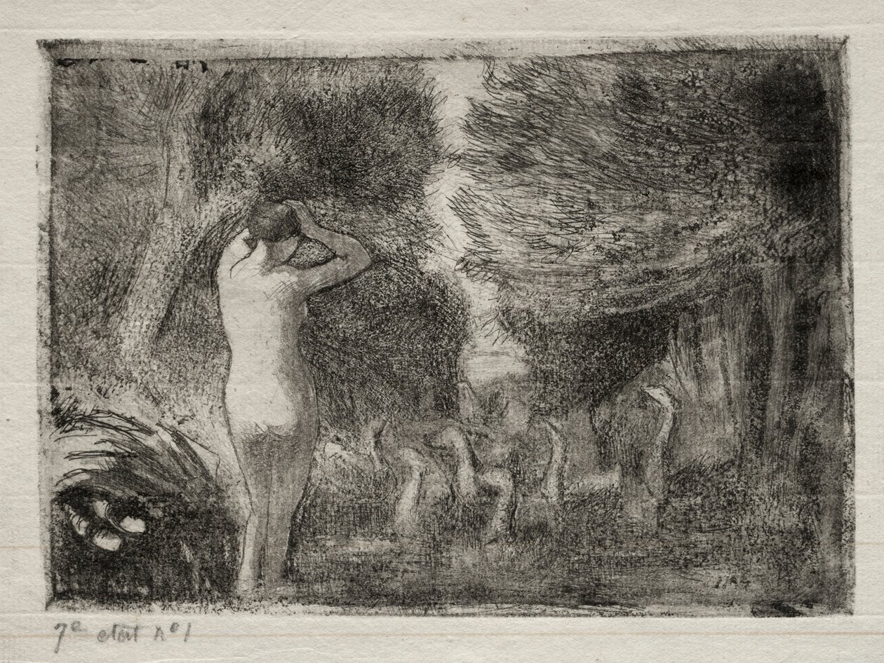 Bader en ganzen, 1895 door Camille Jacob Pissarro