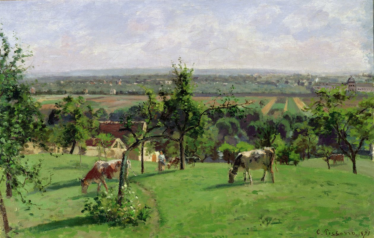 Heuvel van Vesinet, Yvelines, 1871 door Camille Jacob Pissarro