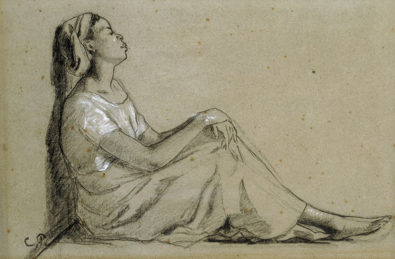 Zittende jonge zwarte vrouw, 1855-57 door Camille Jacob Pissarro