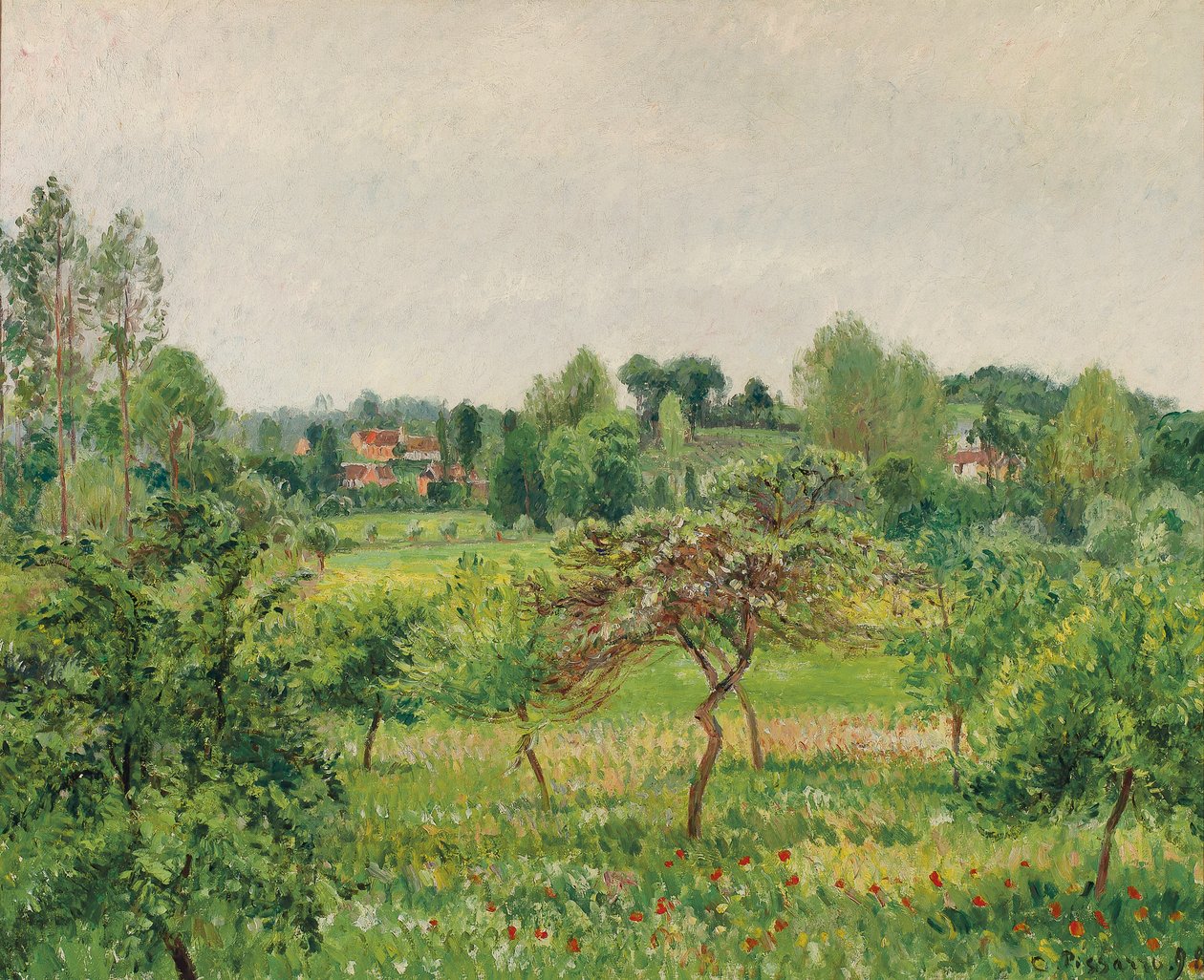 Juni, regenachtig weer, Eragny door Camille Jacob Pissarro