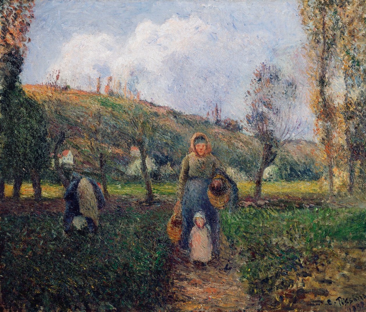 Boerin en kind terugkerend van de velden, Pontoise, 1882 door Camille Jacob Pissarro