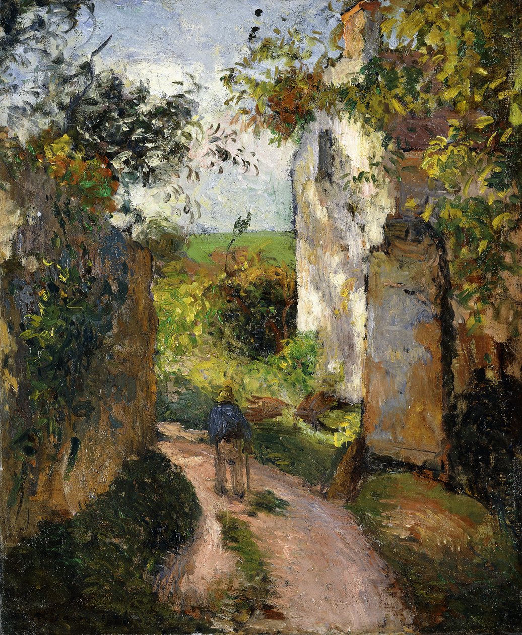 Boer in een steeg bij een huis, Pontoise door Camille Jacob Pissarro