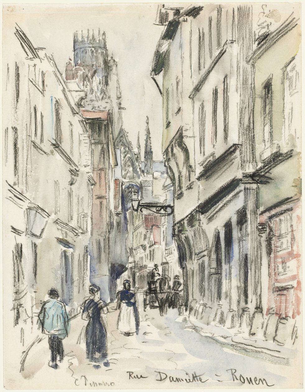 Rue Damiette, Rouen, ca. 1884 door Camille Jacob Pissarro