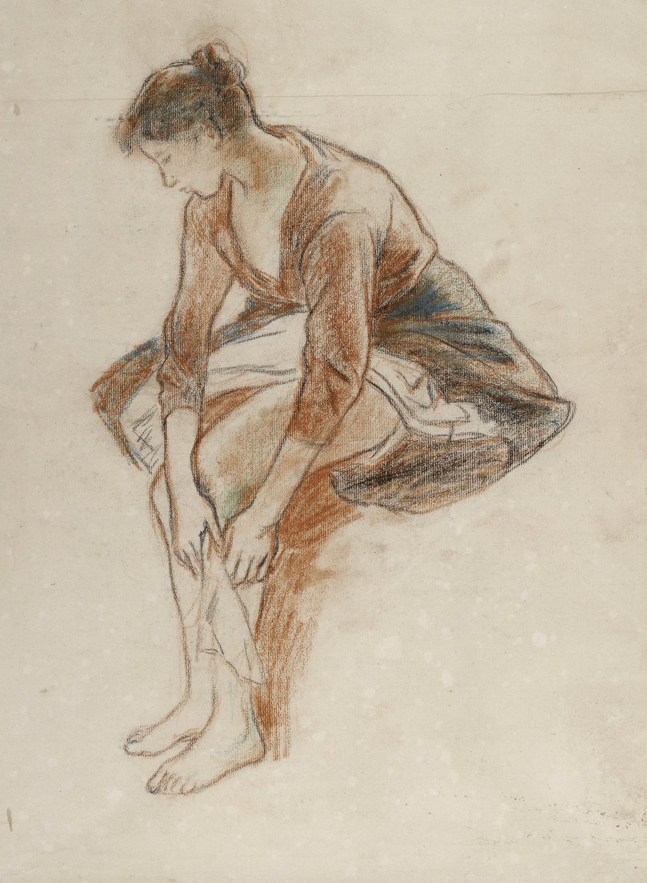 Studie van een jonge vrouw die haar benen baadt door Camille Jacob Pissarro