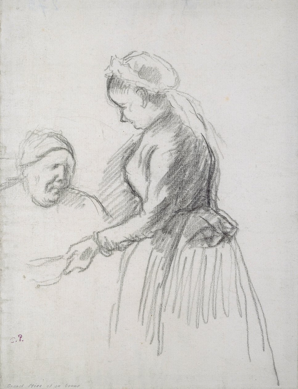 Studie van de moeder van de kunstenaar met haar dienstmeid door Camille Jacob Pissarro