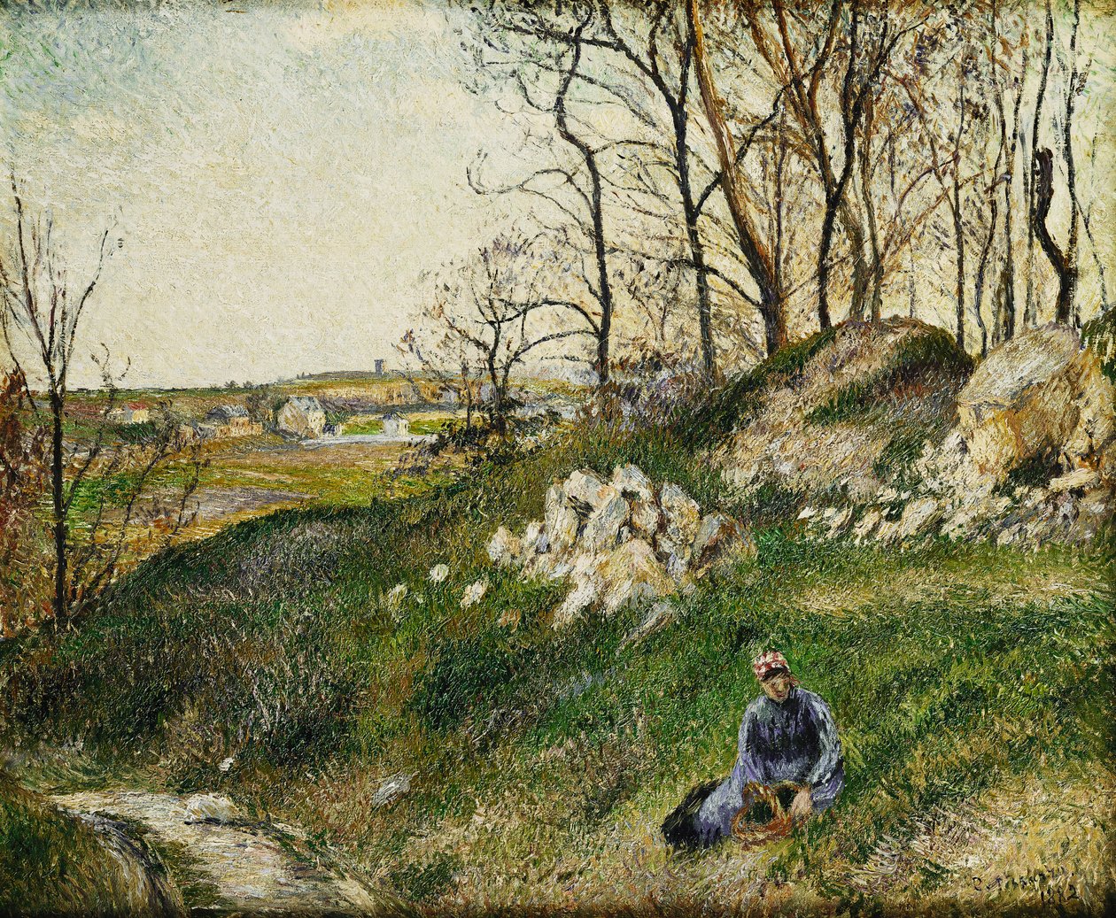 De Koolplukkers, Pontoise; Les Carrieres du Chou, Pontoise, 1882 door Camille Jacob Pissarro