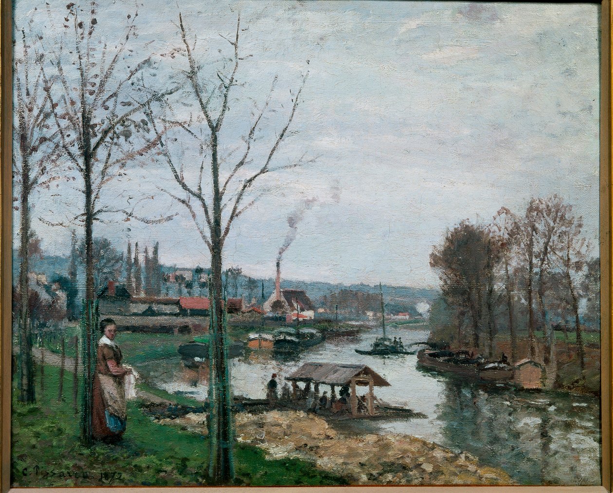 Het washuis in Port Marly door Camille Jacob Pissarro