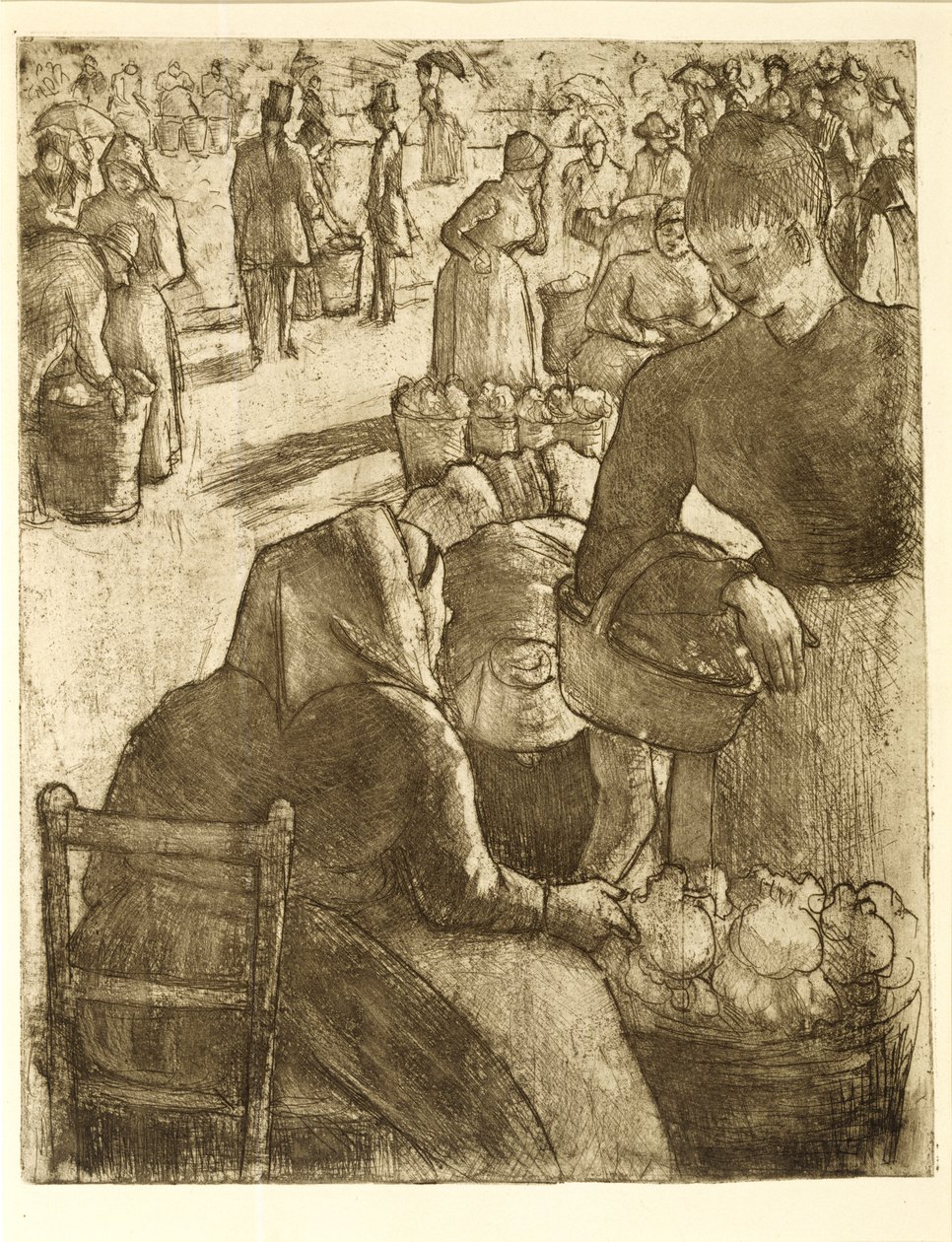 Groentemarkt in Pontoise, 1891 door Camille Jacob Pissarro