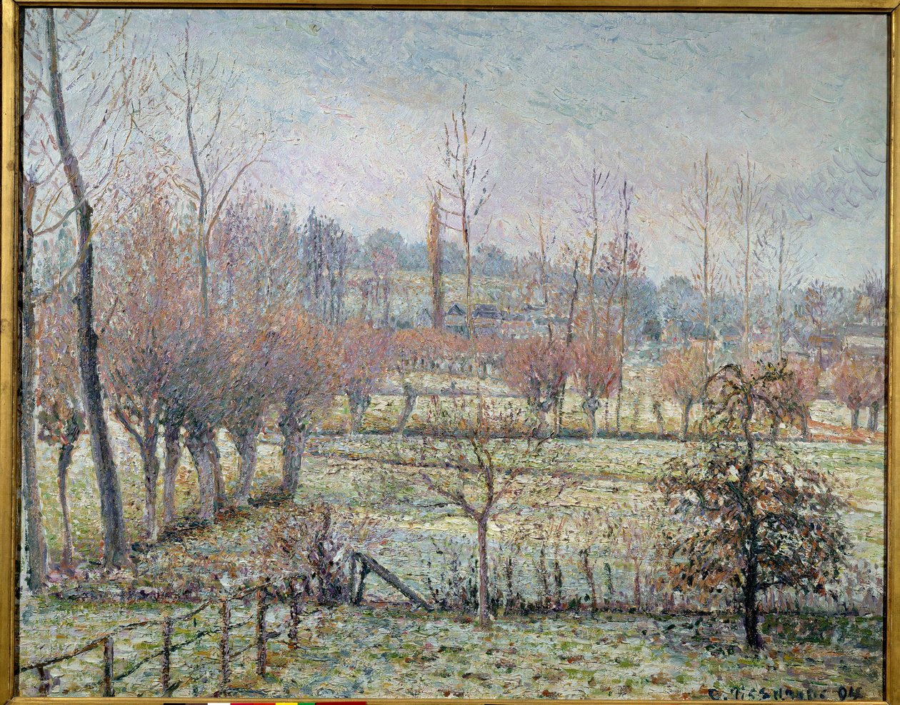 Witte vorst, ochtend of sneeuweffect in Eragny door Camille Jacob Pissarro