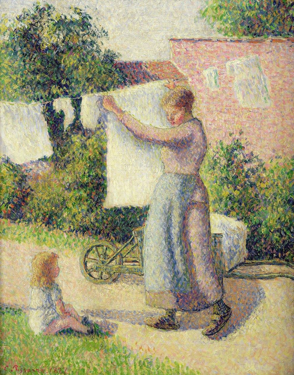 Vrouw die de Was ophangt, 1887 door Camille Jacob Pissarro