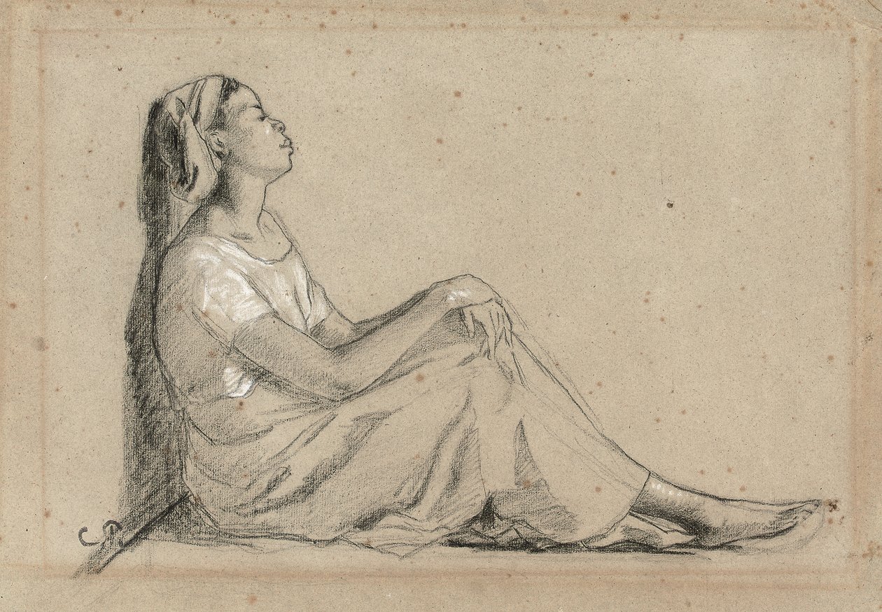 Jonge zwarte vrouw zittend door Camille Jacob Pissarro