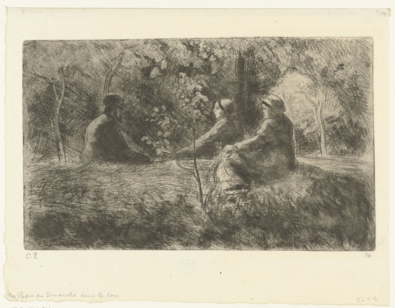 Zondagse rust in het bos door Camille Jacob Pissarro