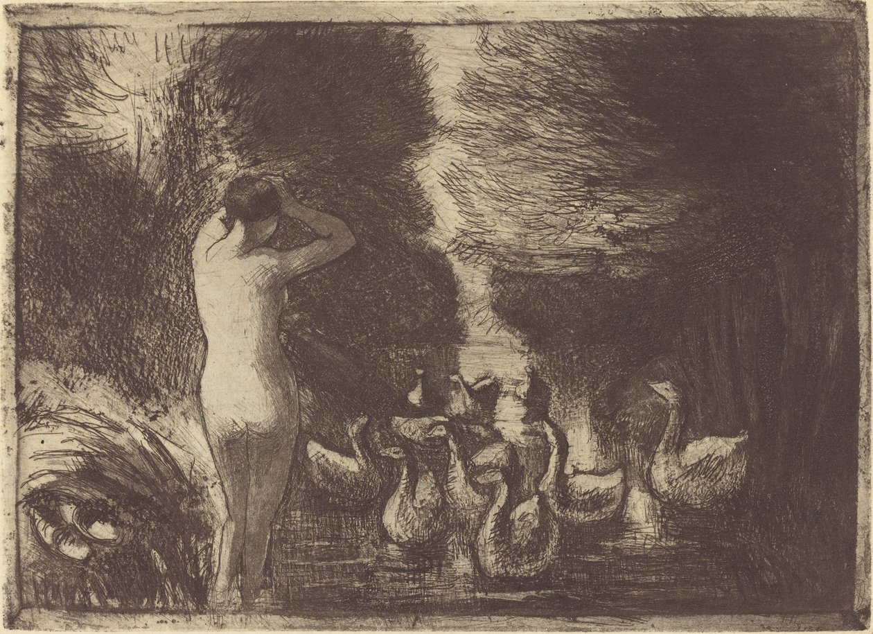 Baigneuse aux oies (Badhuis met Ganzen) door Camille Pissarro
