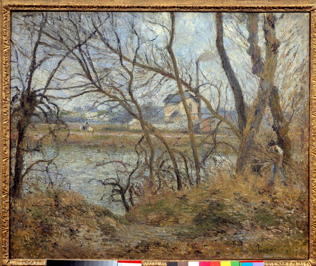 Oevers van de Oise, nabij Pontoise, grijs weer door Camille Jacob Pissarro