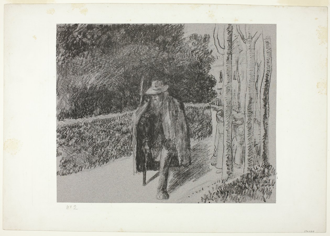 Bedelaar met kruk door Camille Pissarro