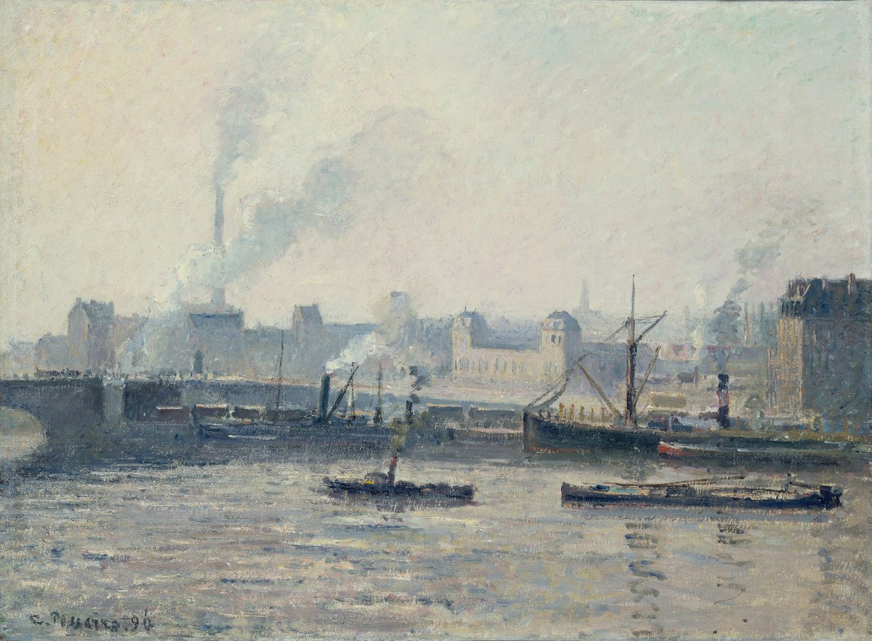 Camille Pissarro, 1896 - De Saint-Sever brug, Rouen, Mist door Camille Pissarro