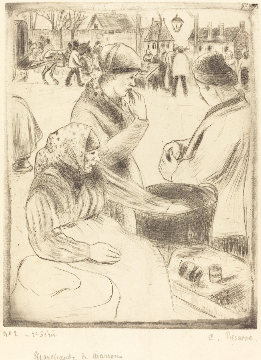 Kastanjeverkopers (Marchands de marrons) door Camille Pissarro