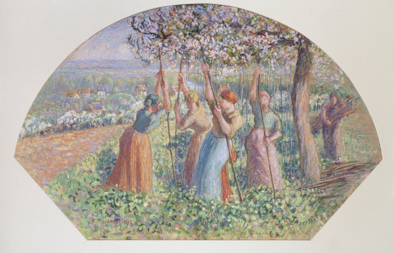 Ontwerp voor een waaier: De erwtenstakers, 1890 door Camille Pissarro