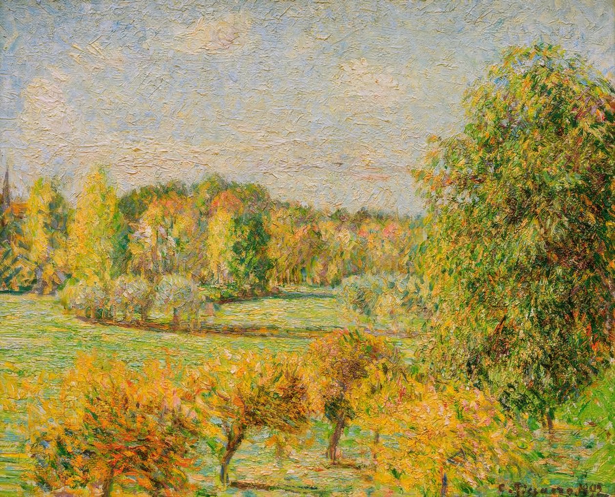 Herfsteffect, de walnootboom, Eragny door Camille Pissarro