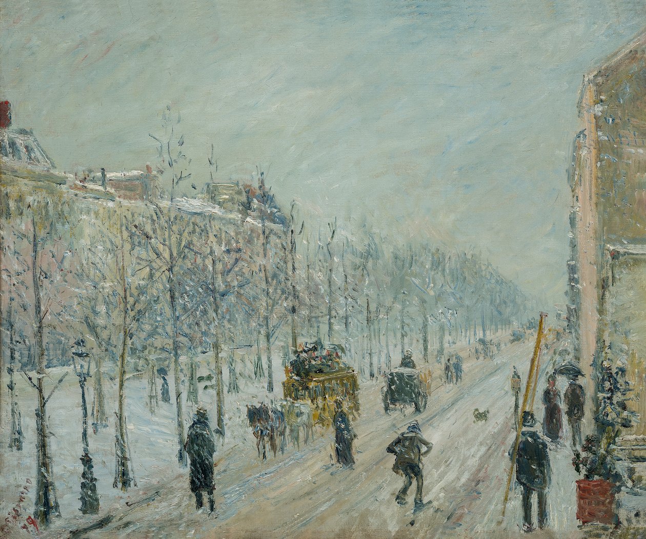 Frans: Les boulevards extérieurs. Neigeffect
Deens: De ydre boulevarder i snevejr door Camille Pissarro