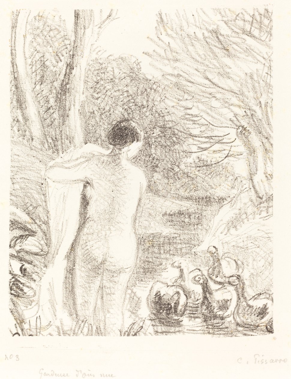 Naakt ganzenhoedster, ca. 1897 door Camille Pissarro