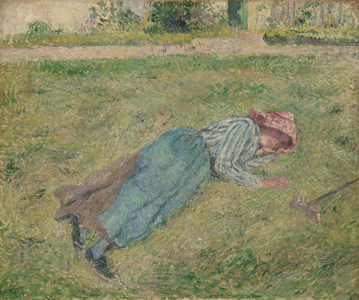 Meisje in het gras door Camille Pissarro