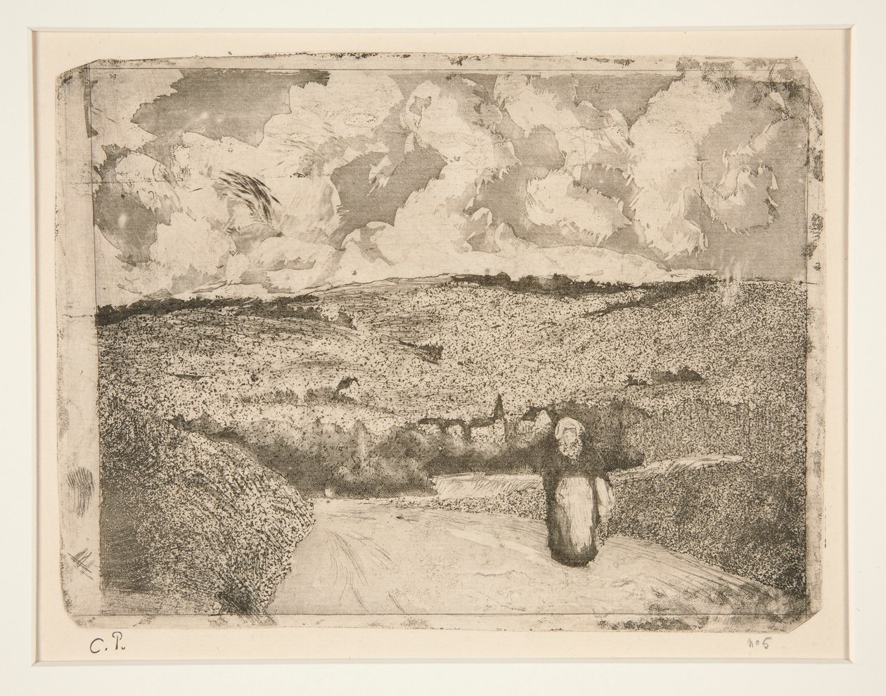 De vrouw op de weg door Camille Pissarro