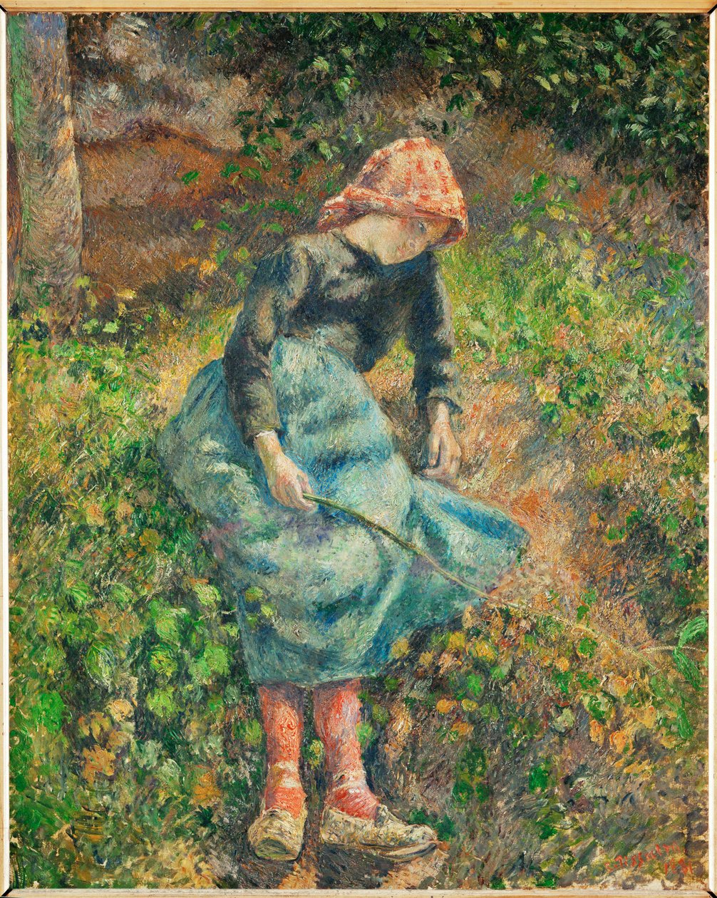 La bergere ou Jeune fille a la baguette, paysanne assise (olieverf op doek) door Camille Pissarro
