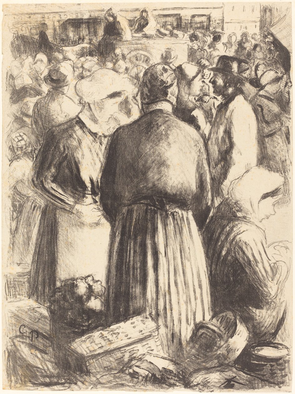 Markt in Pontoise Marché à Pontoise, c. 1895 door Camille Pissarro