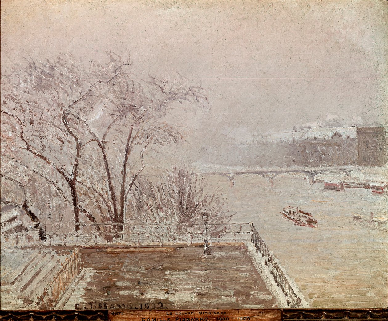 Ochtend bij het Louvre, sneeuweffect door Camille Jacob Pissarro