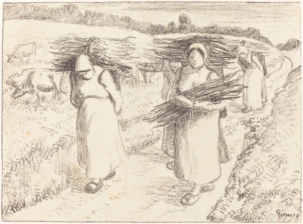 Boeren die Stokken Dragen door Camille Pissarro