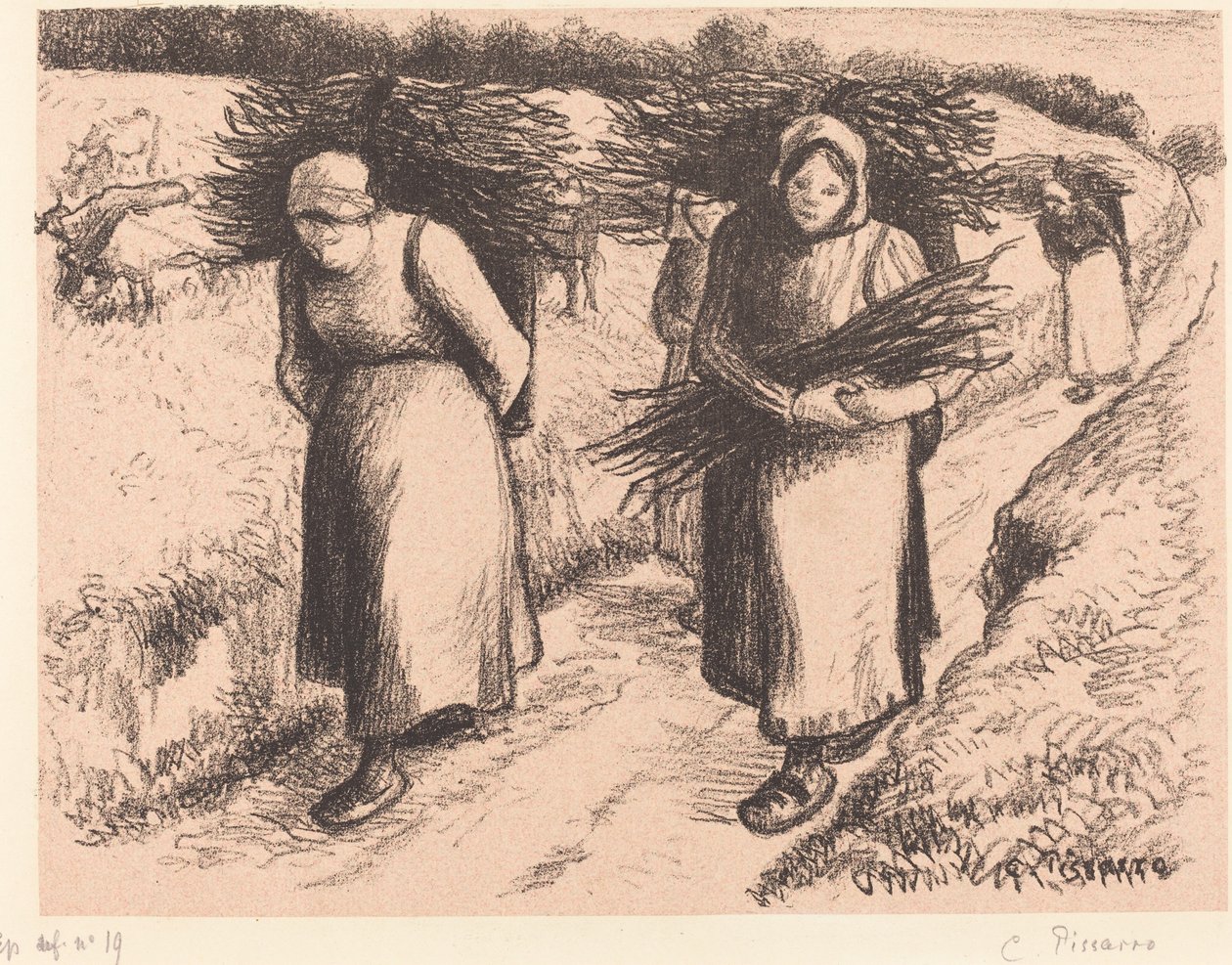 Boeren die takken dragen Paysannes portant des fagots, 1896 door Camille Pissarro