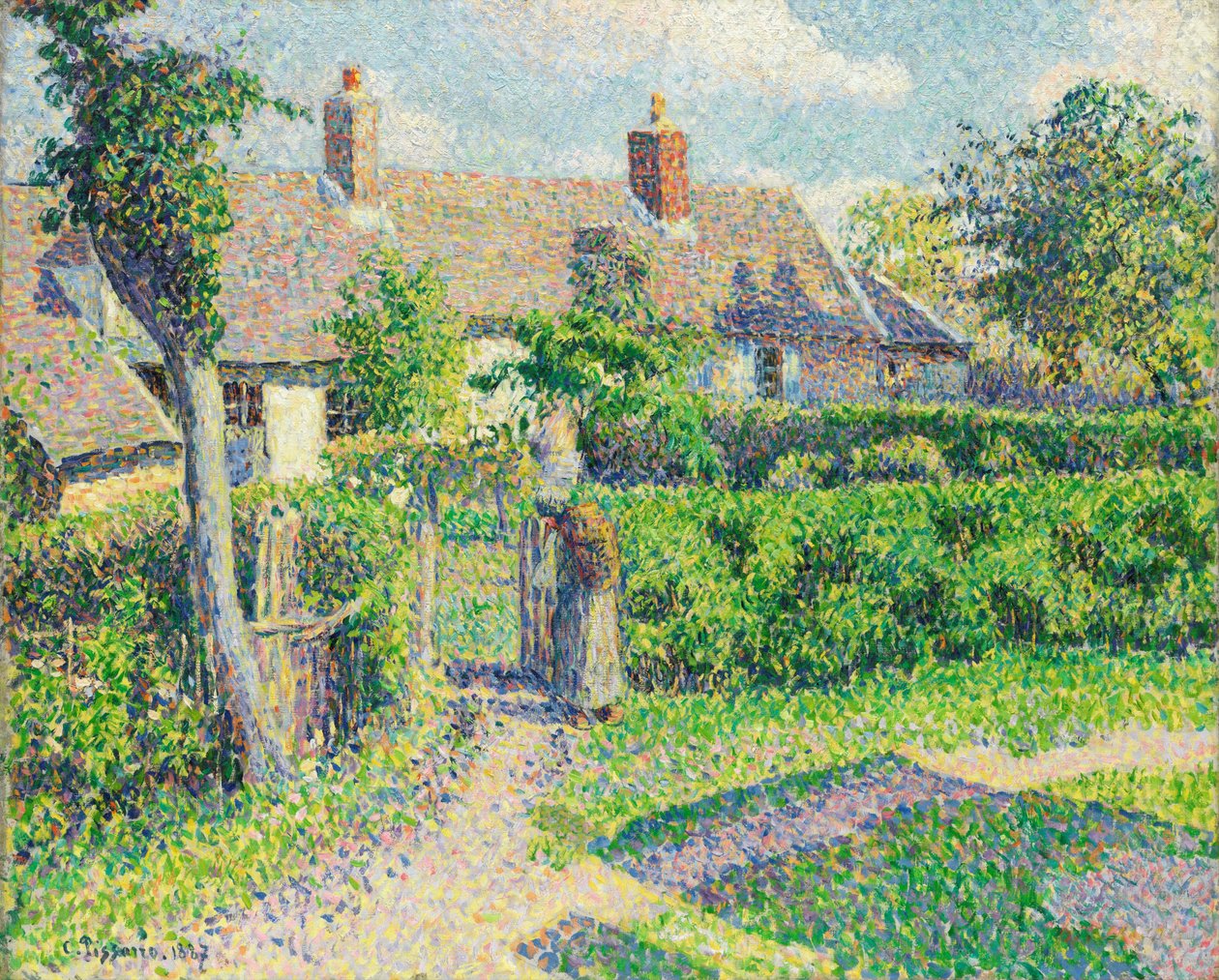Boerenhuizen, Eragny, 1887 door Camille Jacob Pissarro