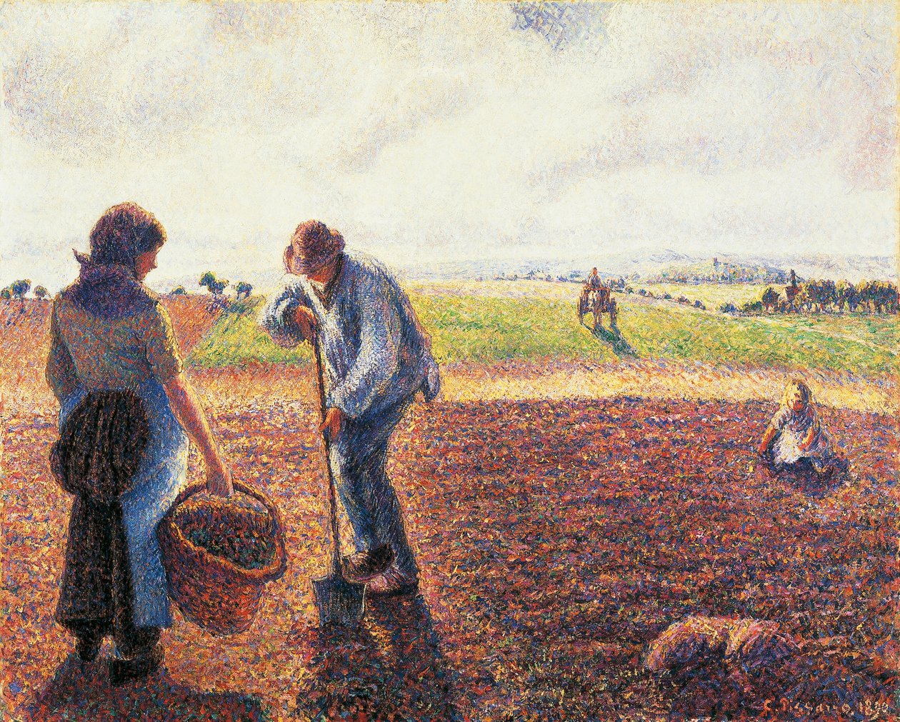 Boeren in het veld, Eragny door Camille Pissarro