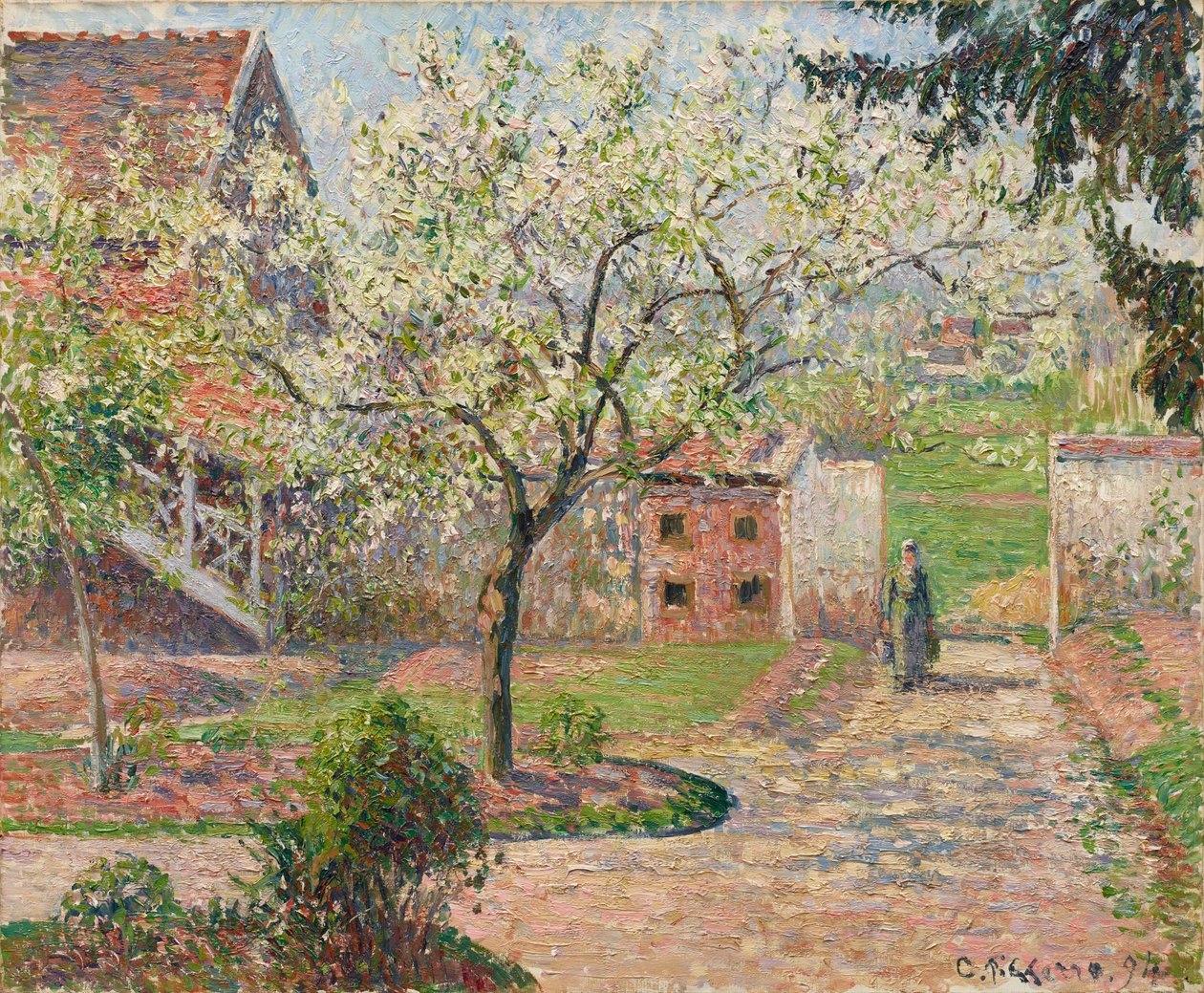 Bloeiende Pruimenbomen, Éragny. Het Huis van de Schilder door Camille Pissarro
