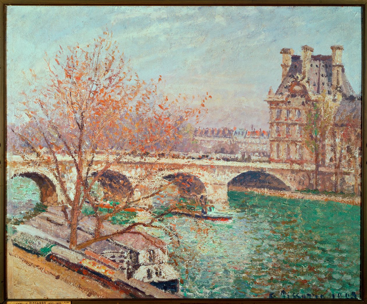 Pont Royal en het Pavillon de Flore (schilderij op doek) door Camille Pissarro