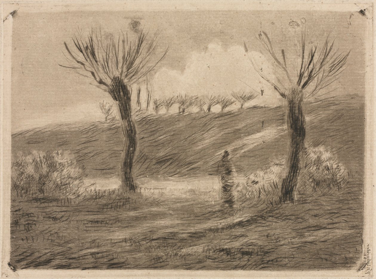 Ondergaande zon door Camille Pissarro