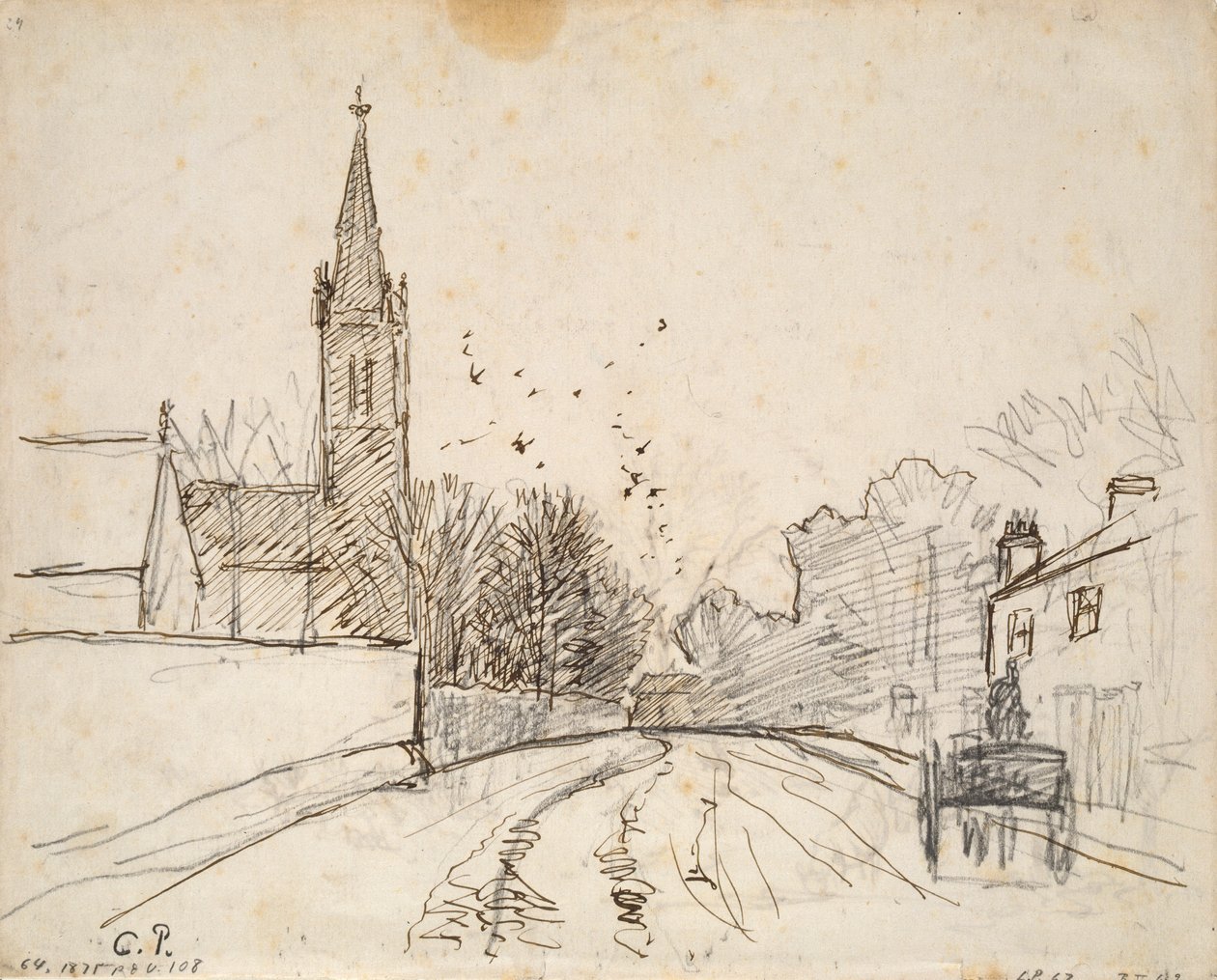 Studie van Upper Norwood, Londen, met All Saints Church, 1871 door Camille Pissarro